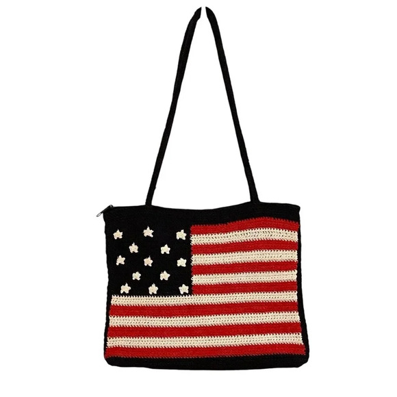 Chateau Handbags - Chateau American Flag Knit Patriotic Purse Tote Vintage Handbag Red White Blue